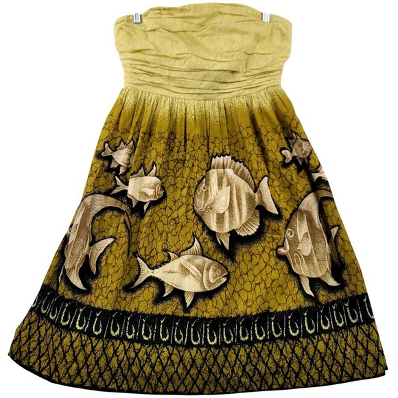 Anthropologie Vanessa Virginia Yellow Strapless Dress Fish Size 8 Lined *callout - Picture 1 of 11